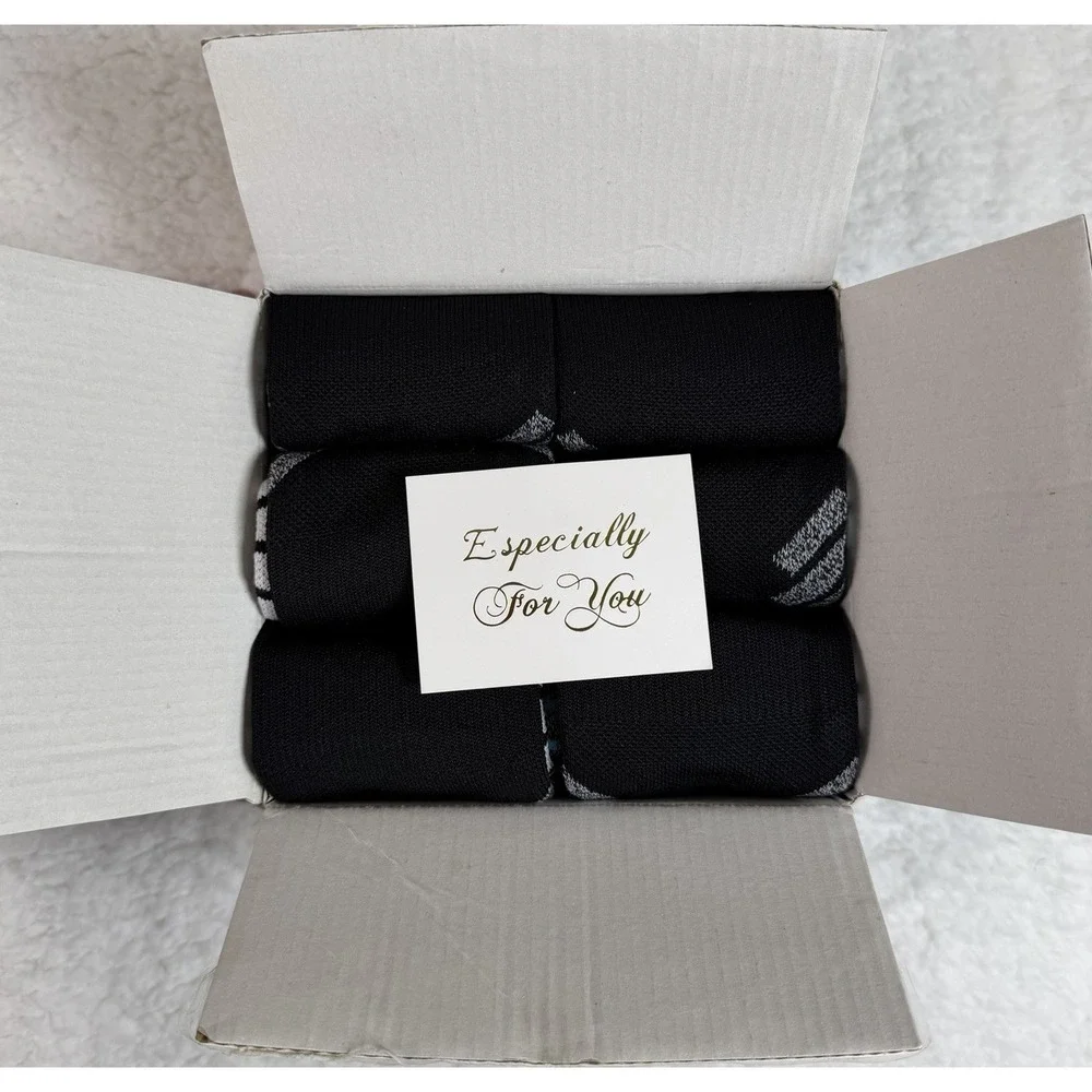 6 Pair Athletic Socks Basketball Running Sports Cushioned Black Gift Set New